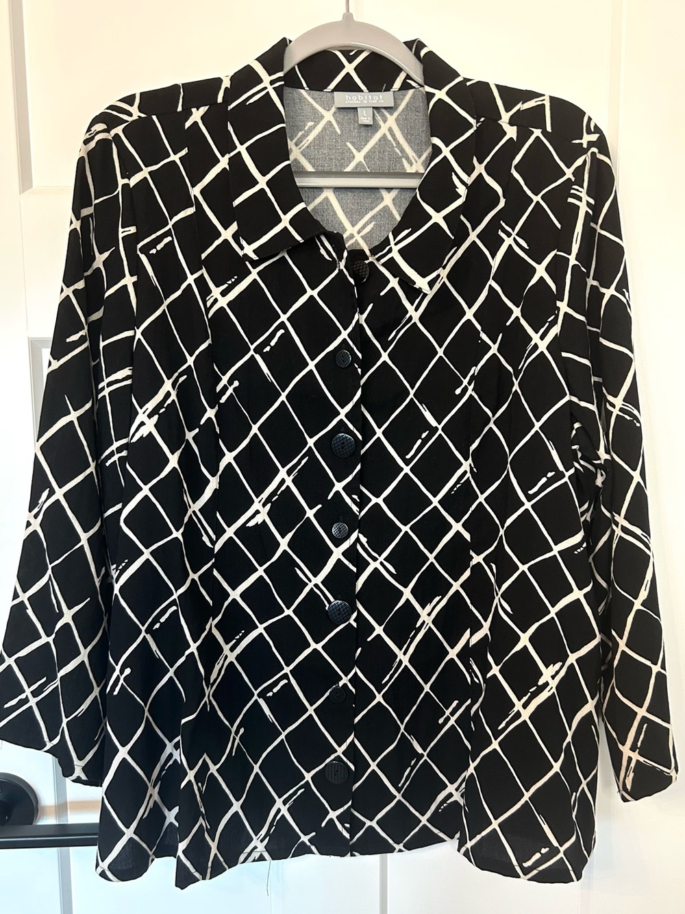 Habitat Black White Geometric Print Button Up Shirt Jacket Large NWT